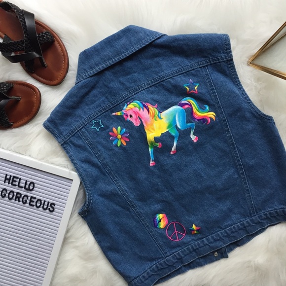 xoxo Lisa Frank Jackets & Blazers - Unicorn Rainbow Lisa Frank Denim Vest NWOT